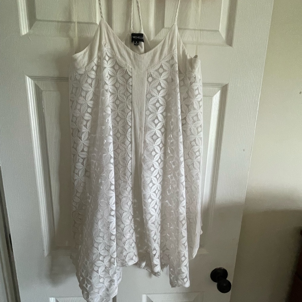 White lace hanker chief style mini dress